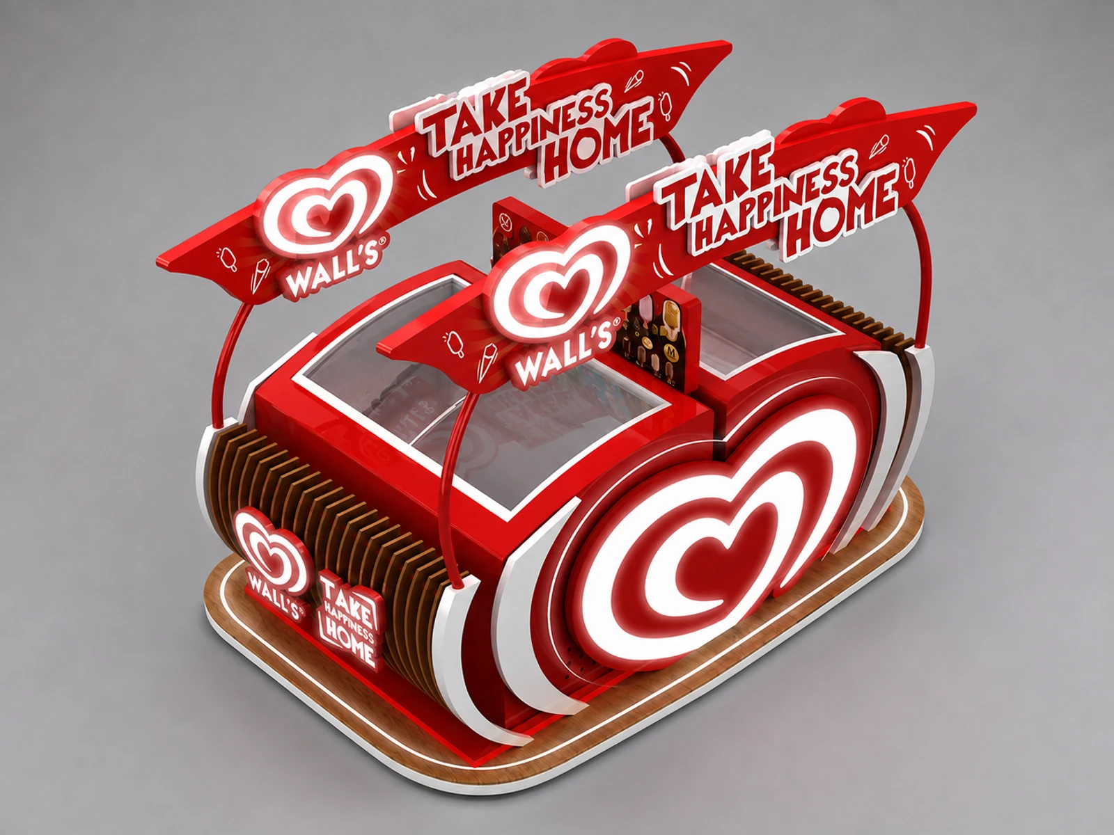 Food Booth Ice Cream Kiosk & Food Display Counter in the Mall for Sale — elevated layout view