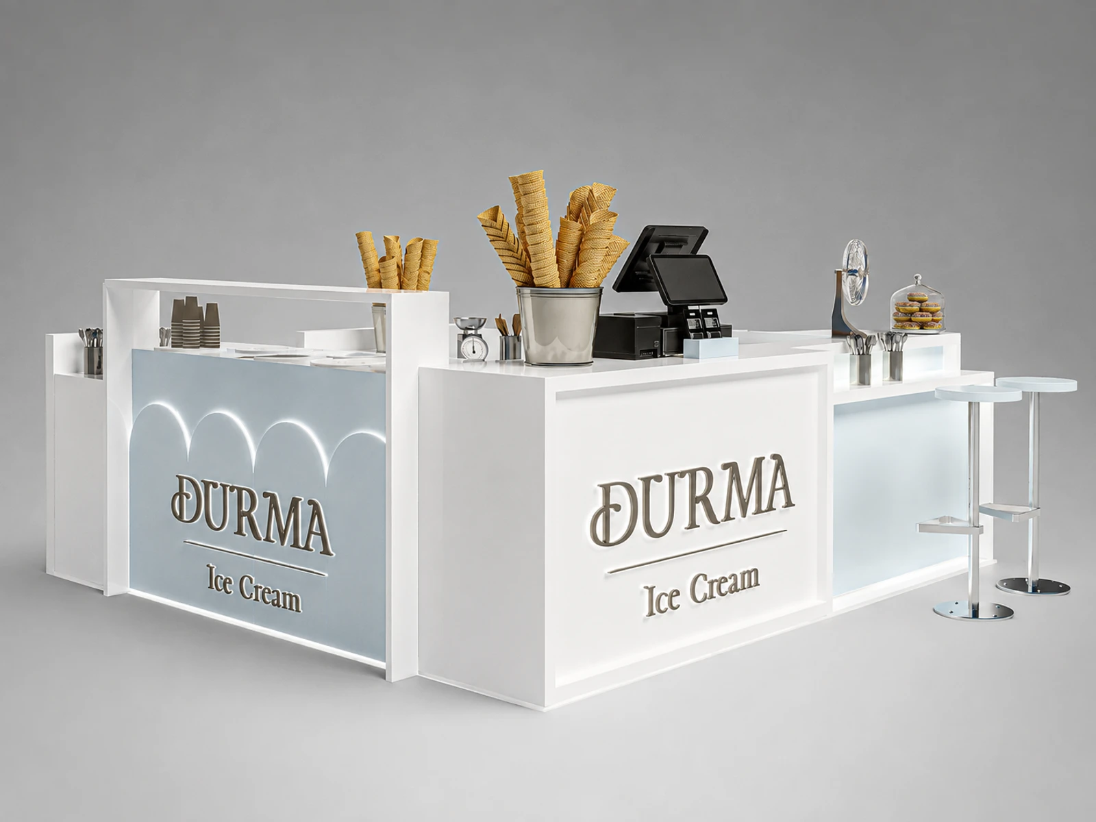 Fresh Ice Cream Kiosk New Ice Cream Booth Retail Ice Cream Counter — overall kiosk design