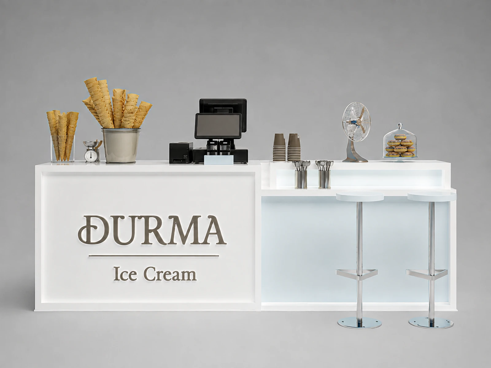 Fresh Ice Cream Kiosk New Ice Cream Booth Retail Ice Cream Counter — additional service-side perspective