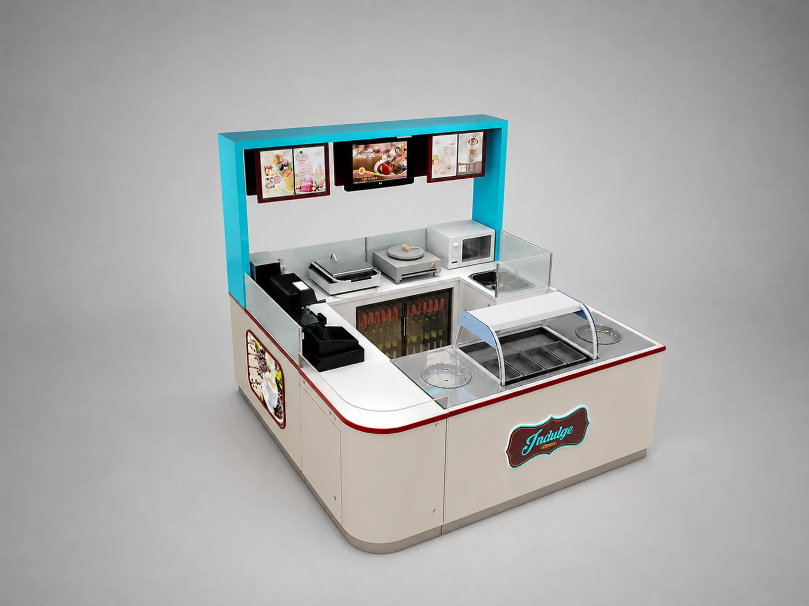 Functional Ice Cream Kiosk Modern Bubble Tea Juice Food Kiosk — overall kiosk design