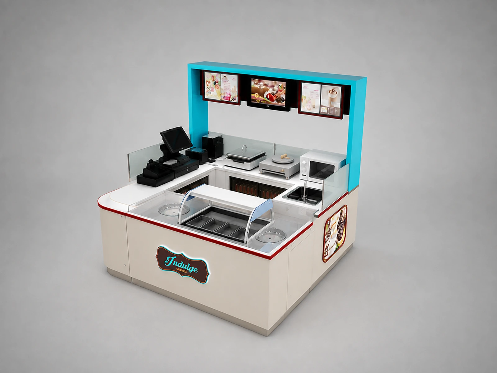 Functional Ice Cream Kiosk Modern Bubble Tea Juice Food Kiosk — alternate counter perspective