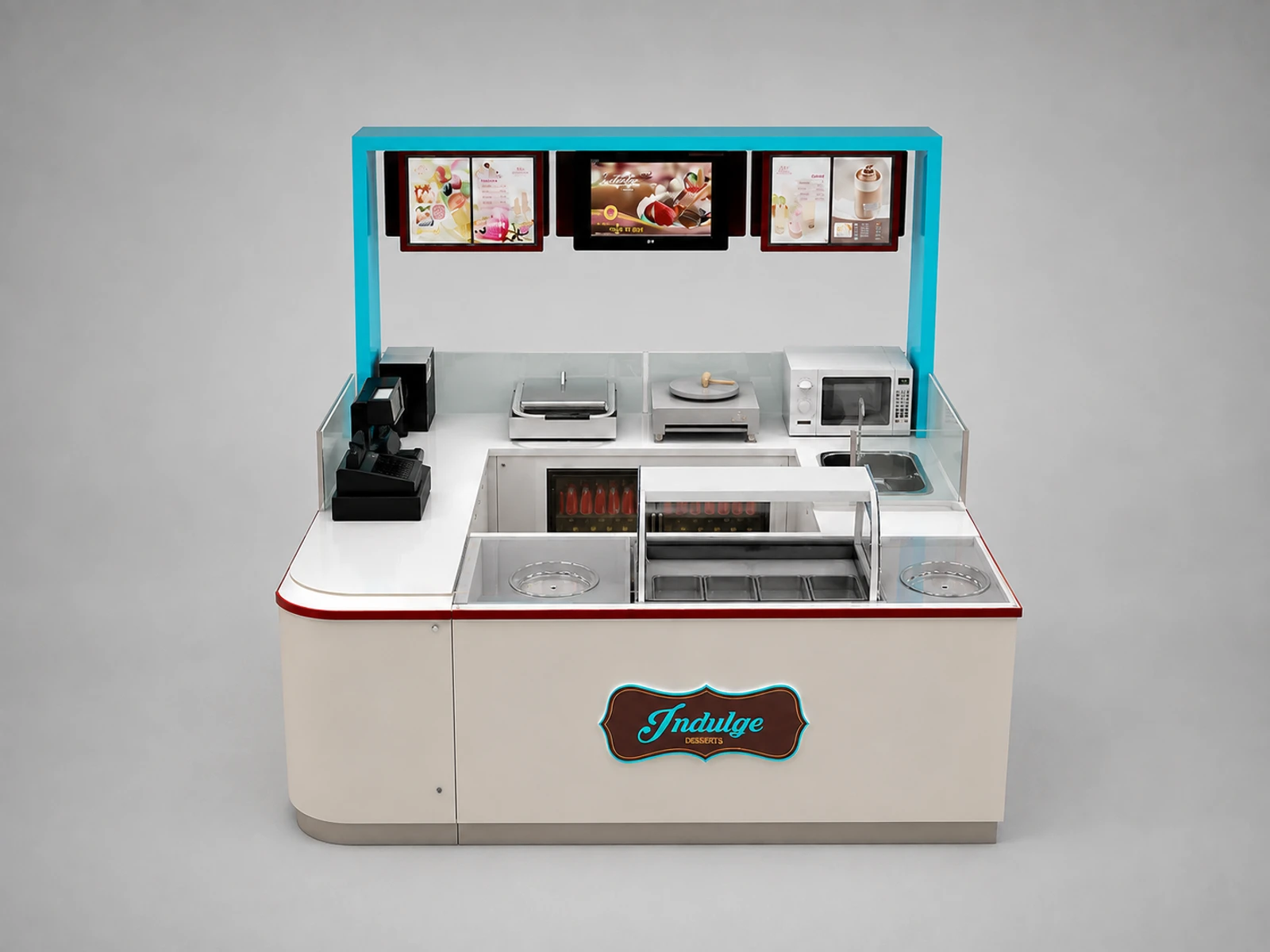 Functional Ice Cream Kiosk Modern Bubble Tea Juice Food Kiosk — additional service-side perspective