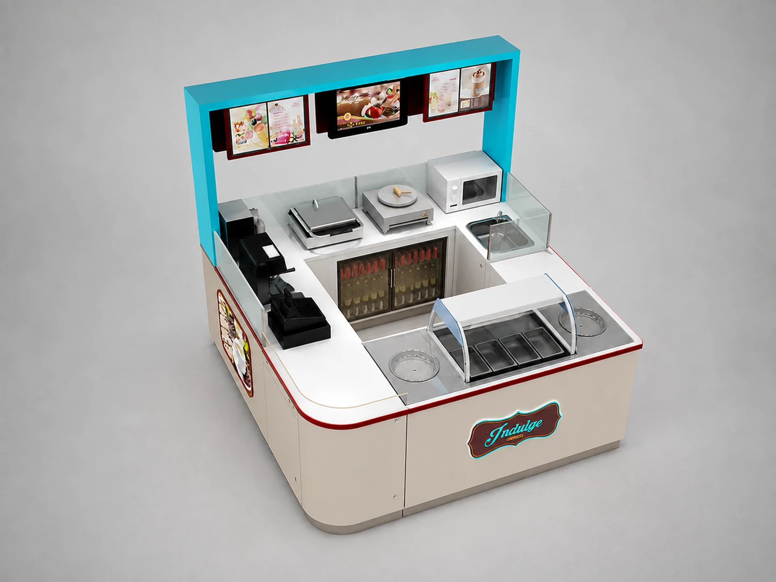 Functional Ice Cream Kiosk Modern Bubble Tea Juice Food Kiosk — elevated layout view