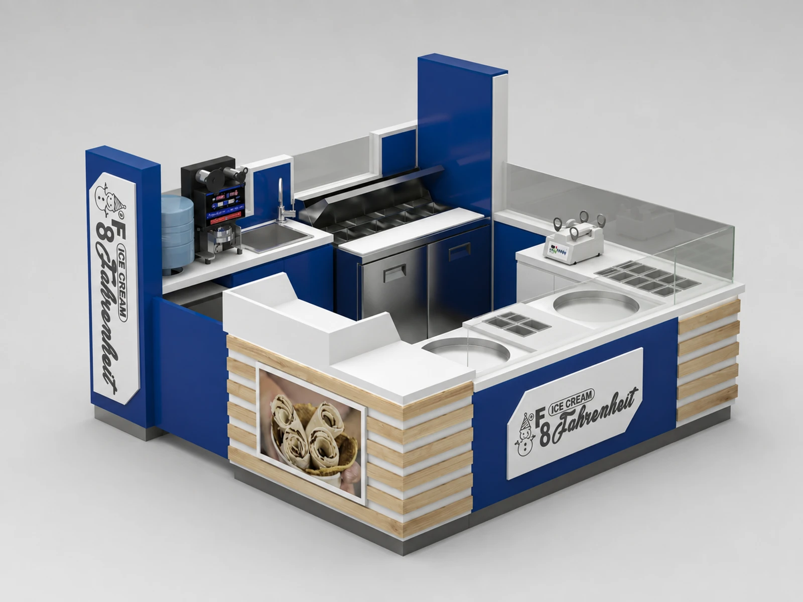 Gelato Snack Kiosk Ice Cream Mall Display Counter Custom Food Ice Cream Booth — overall kiosk design