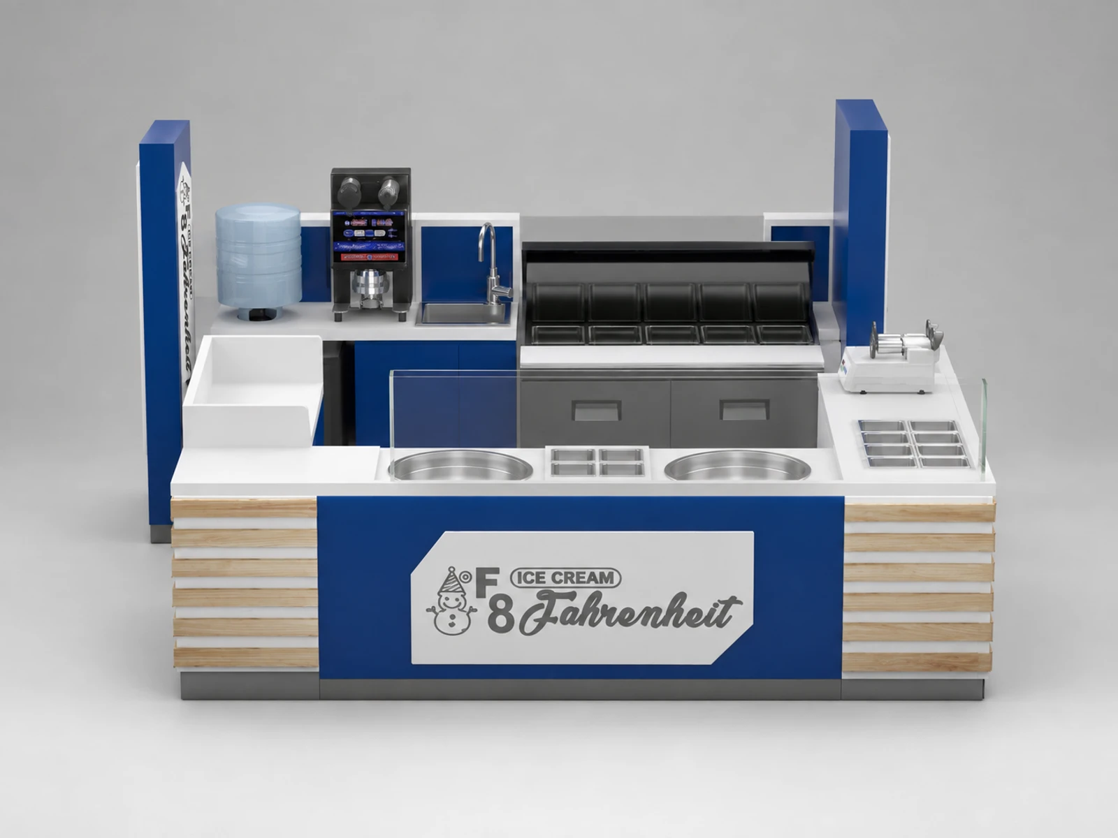 Gelato Snack Kiosk Ice Cream Mall Display Counter Custom Food Ice Cream Booth — additional service-side perspective