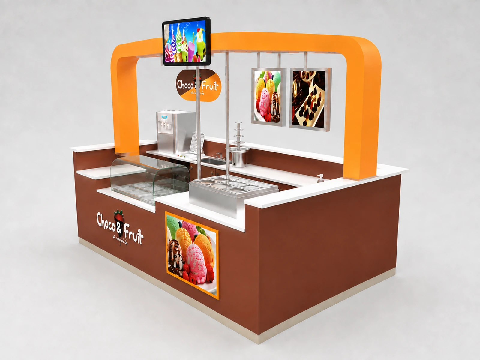 German ice cream display cabinet | custom gelato kiosk — alternate counter perspective