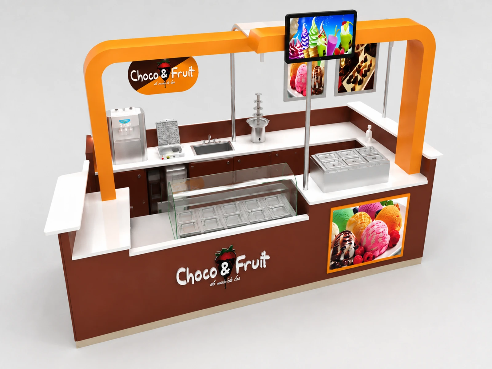 German ice cream display cabinet | custom gelato kiosk — elevated layout view