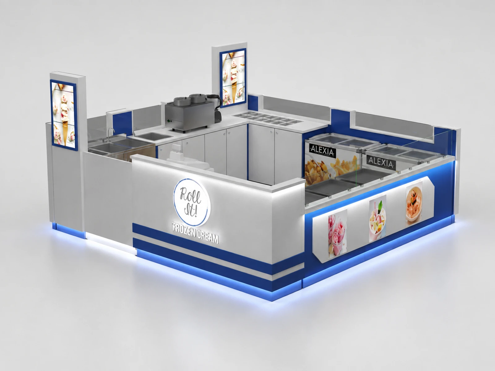 Good Quality Fried Ice Cream Kiosk Wood Material Food Stall In Shopping Mall — overall kiosk design