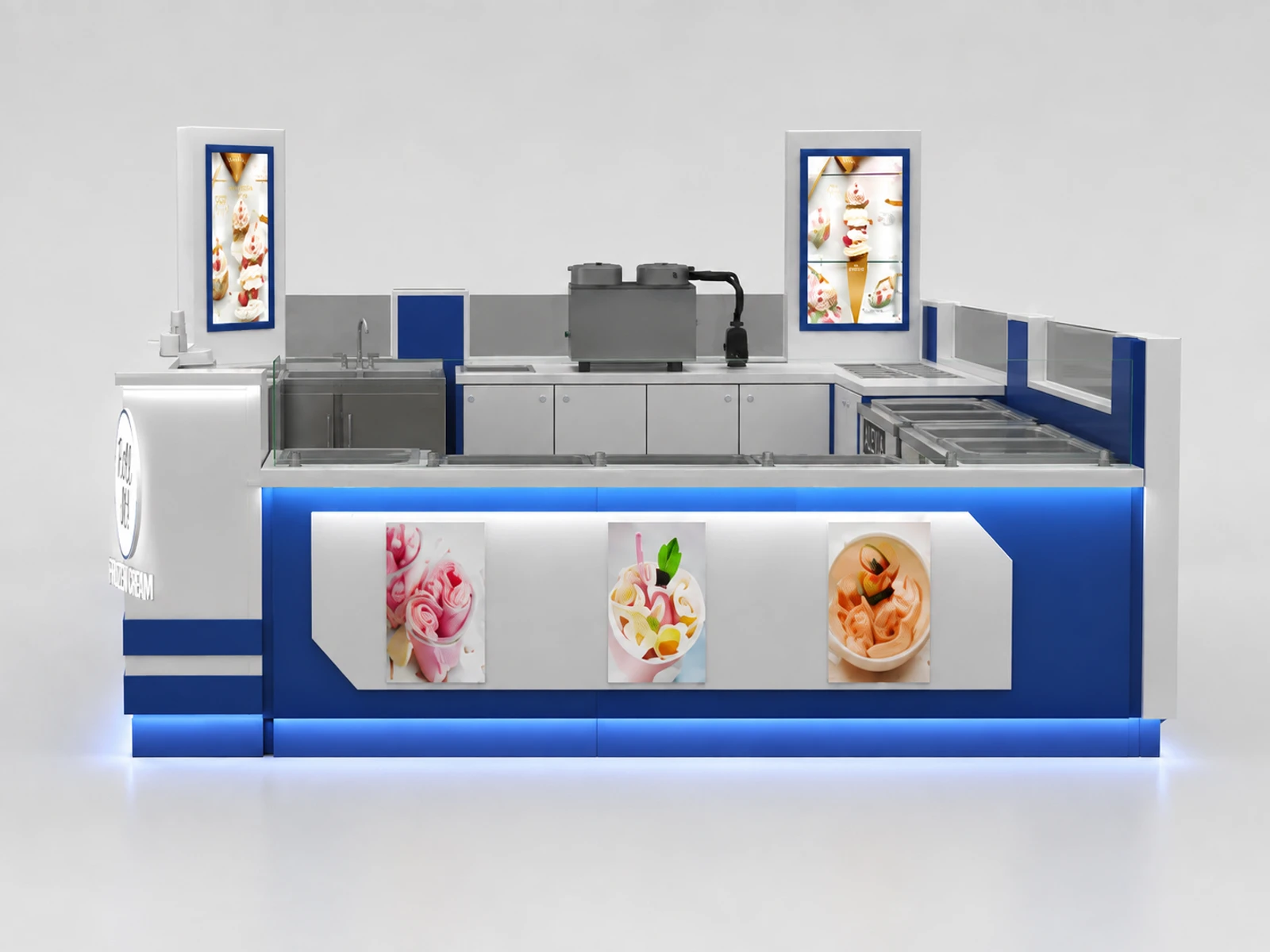 Good Quality Fried Ice Cream Kiosk Wood Material Food Stall In Shopping Mall — alternate counter perspective