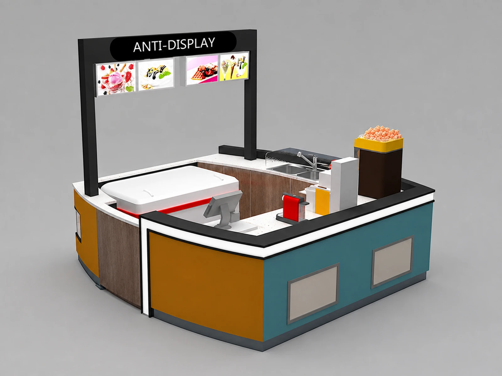High end bubble tea kiosk frozen yogurt booth popular ice cream kiosk for sales — overall kiosk design