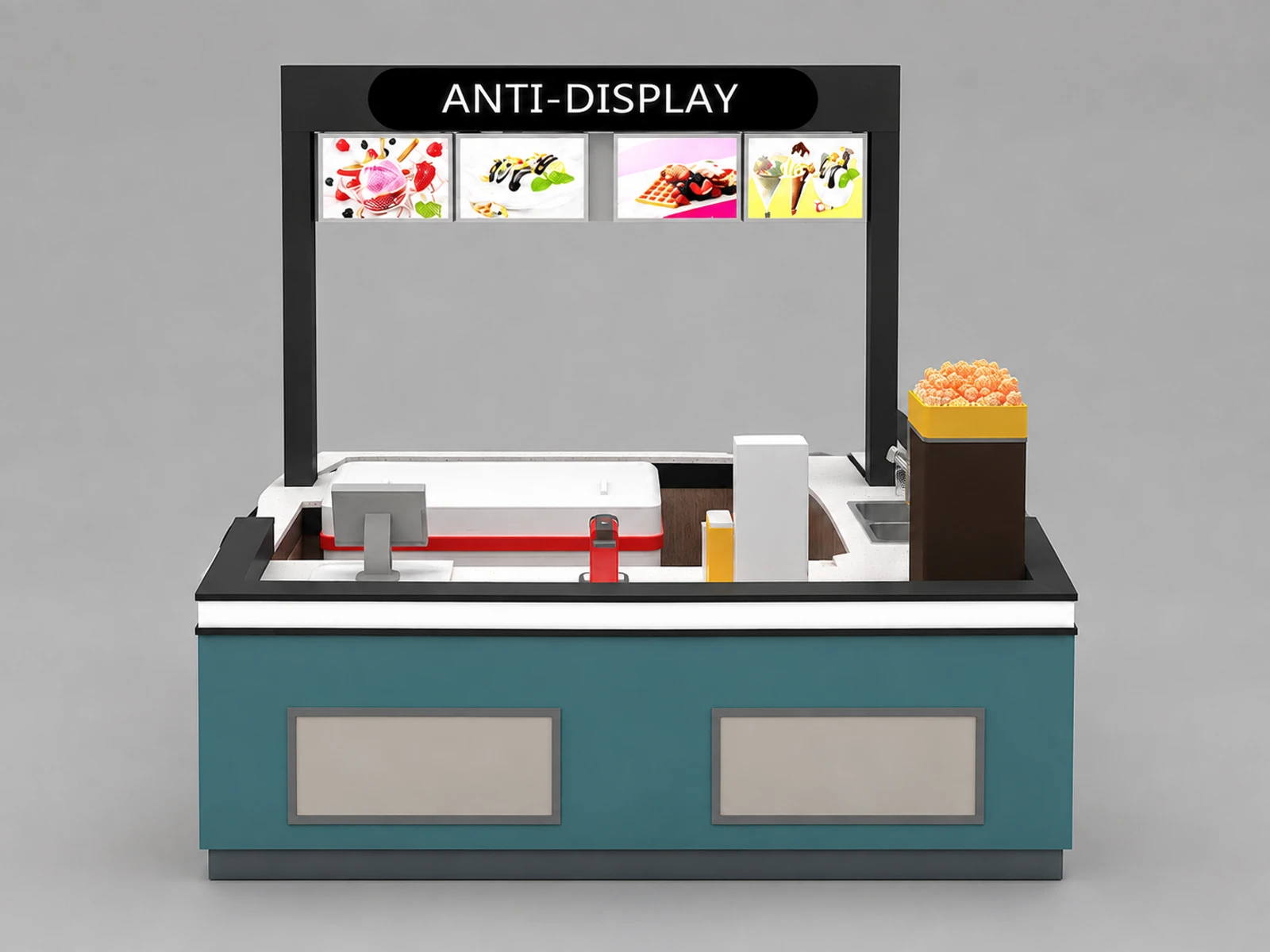 High end bubble tea kiosk frozen yogurt booth popular ice cream kiosk for sales — additional service-side perspective