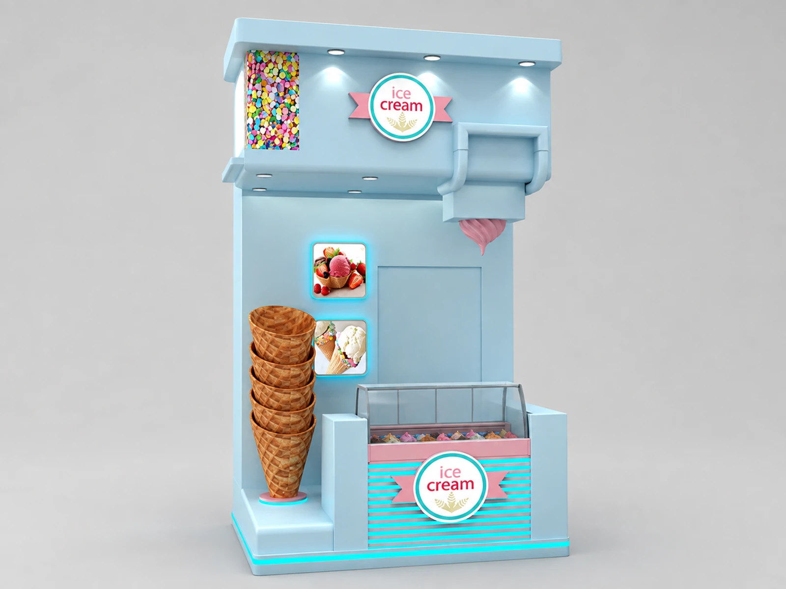 High-end Ice Cream Booth Ice Cream Counter & Ice Cream Kiosk for Sale — overall kiosk design