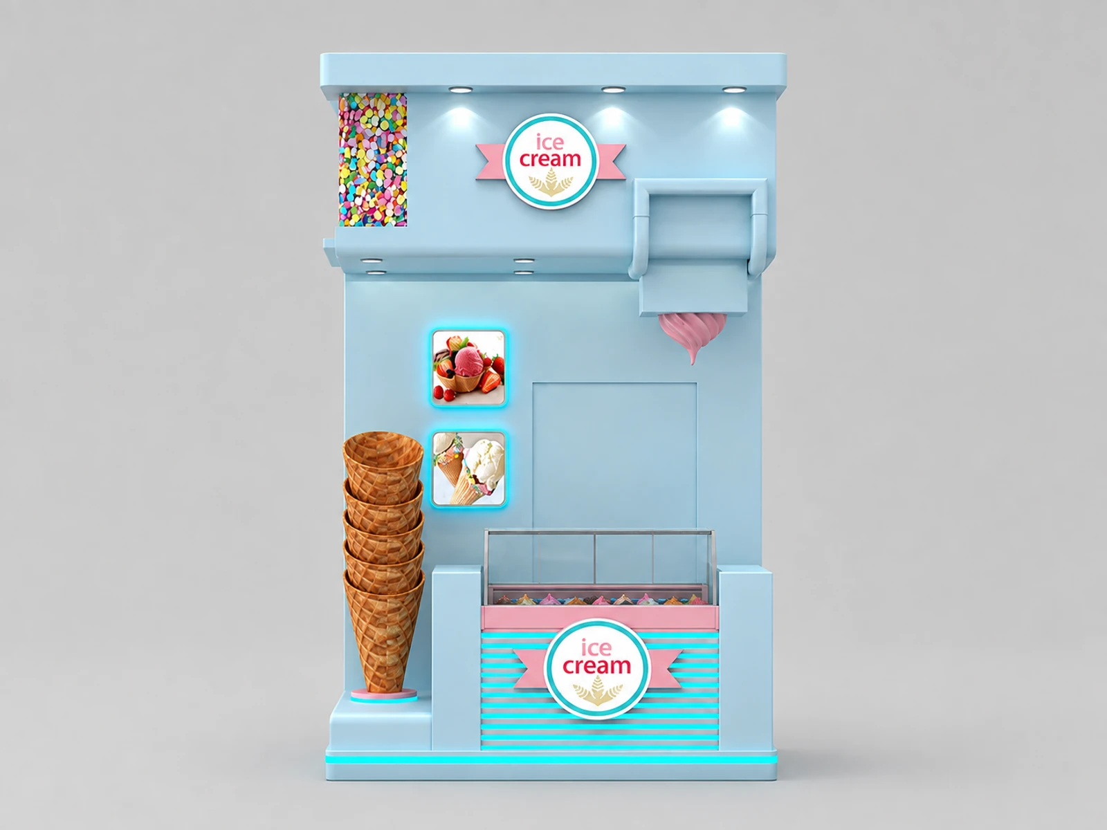 High-end Ice Cream Booth Ice Cream Counter & Ice Cream Kiosk for Sale — additional service-side perspective