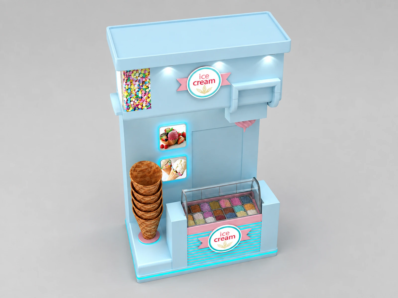High-end Ice Cream Booth Ice Cream Counter & Ice Cream Kiosk for Sale — elevated layout view