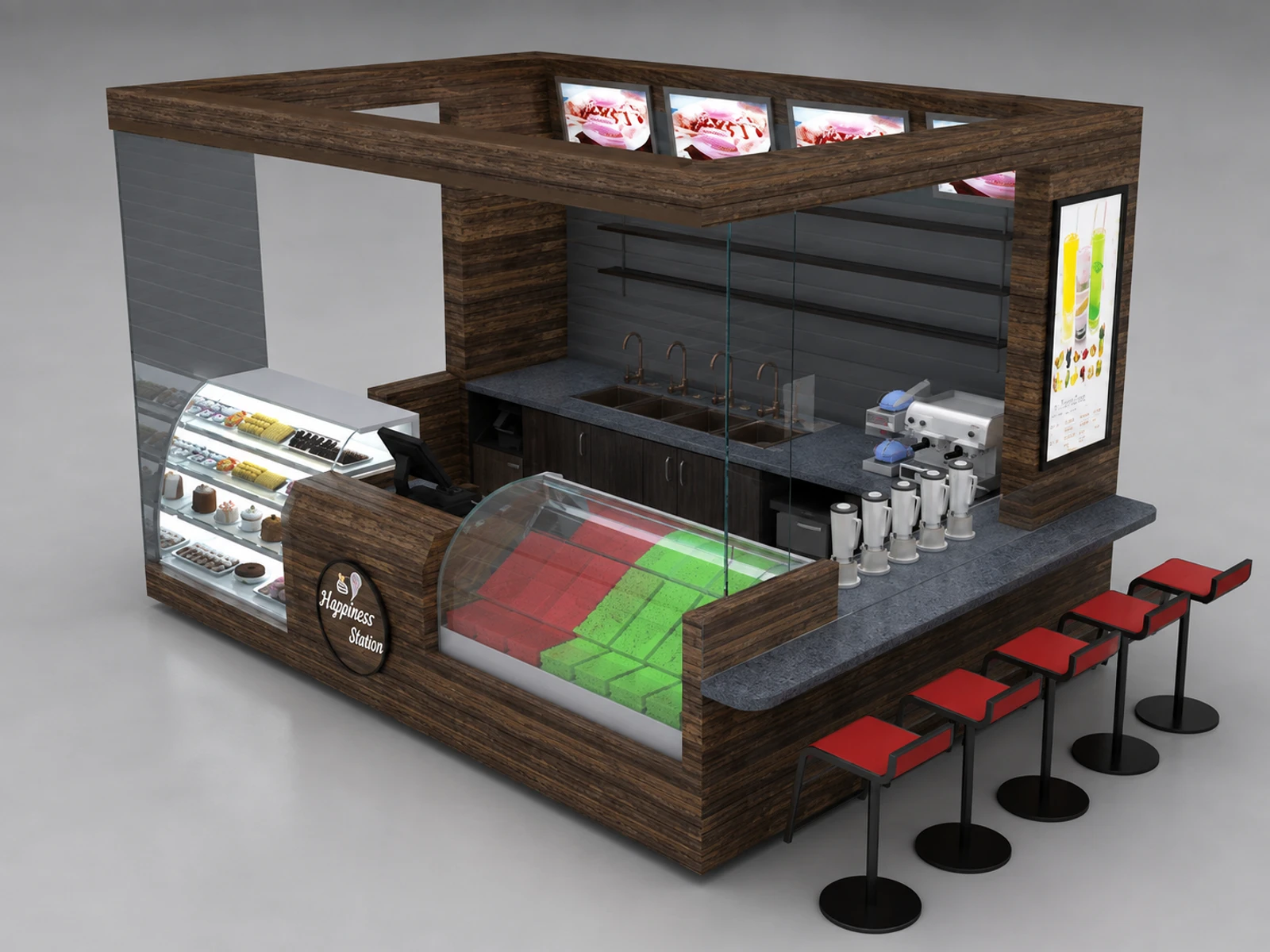 High end ice cream kiosk frozen yogurt kiosk design high quality bubble tea booth. — overall kiosk design