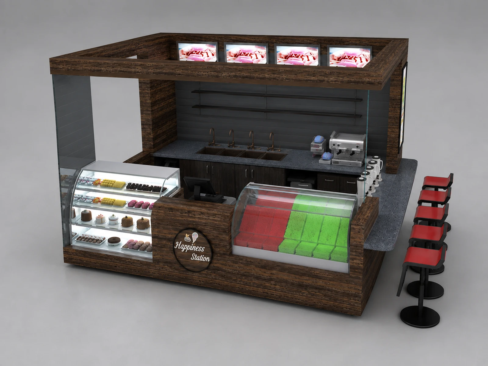 High end ice cream kiosk frozen yogurt kiosk design high quality bubble tea booth. — alternate counter perspective