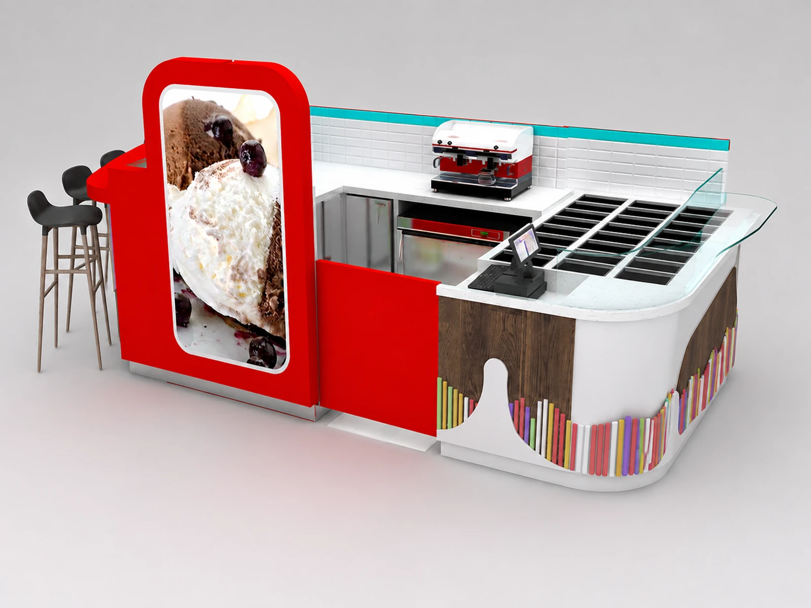 High quality ice -cream kiosk design frozen yogurt kiosk with bar counter — alternate counter perspective