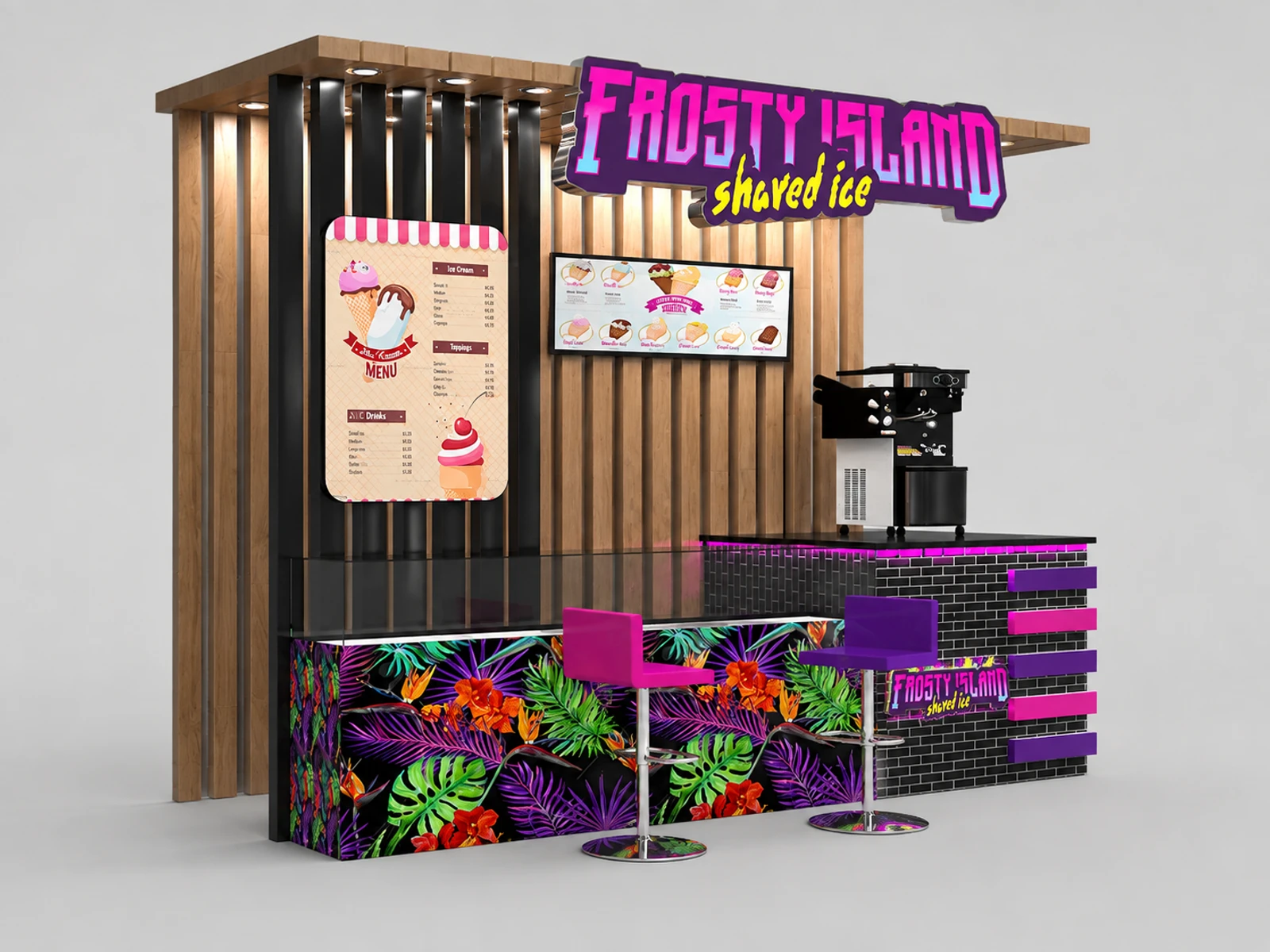 High Quality Ice Cream Kiosk Food Kiosk 3D Design in Retail Store for Sale — overall kiosk design