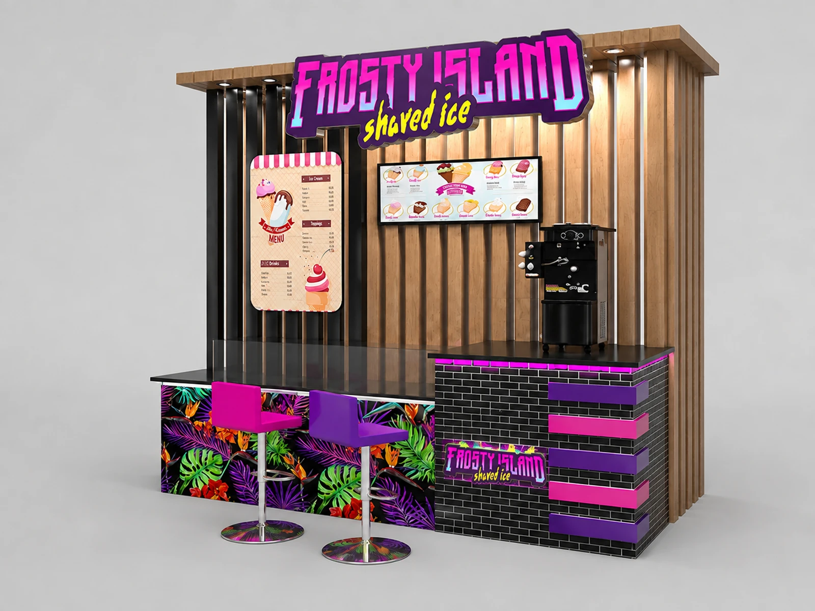 High Quality Ice Cream Kiosk Food Kiosk 3D Design in Retail Store for Sale — alternate counter perspective