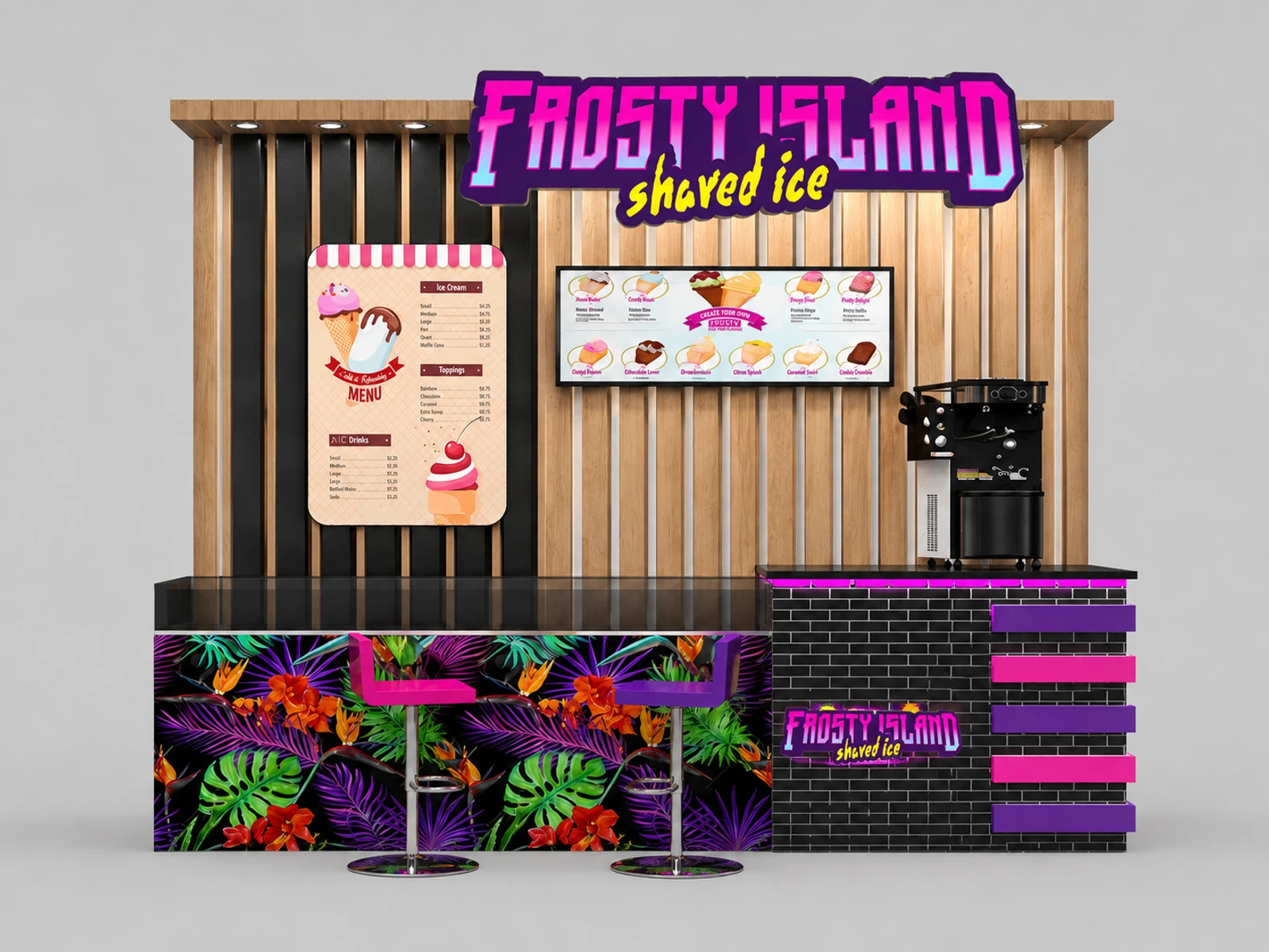 High Quality Ice Cream Kiosk Food Kiosk 3D Design in Retail Store for Sale — additional service-side perspective