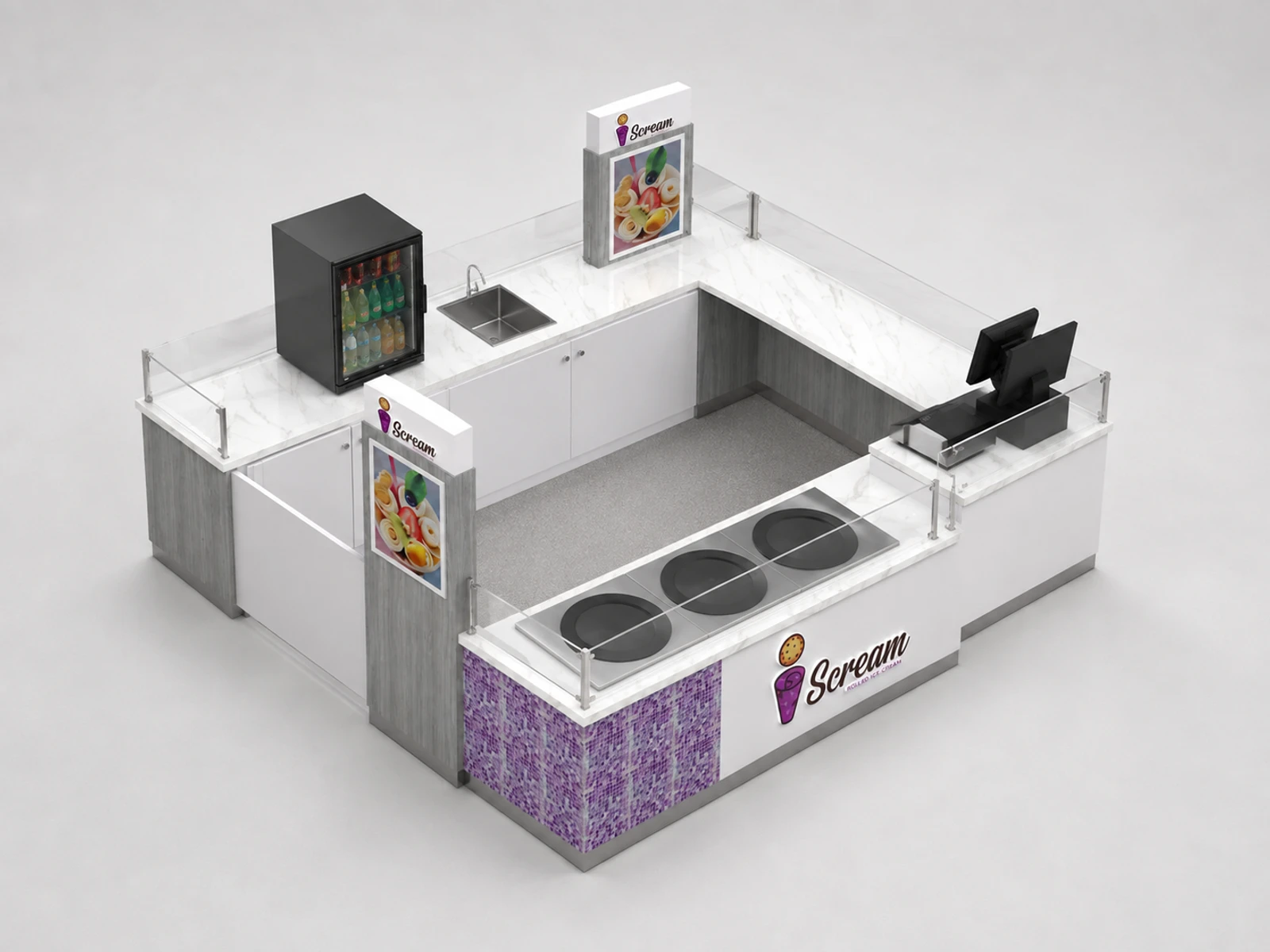 High Quality Ice Cream Kiosk & Ice Cream Counter | Portable Food Stand for Sale — elevated layout view