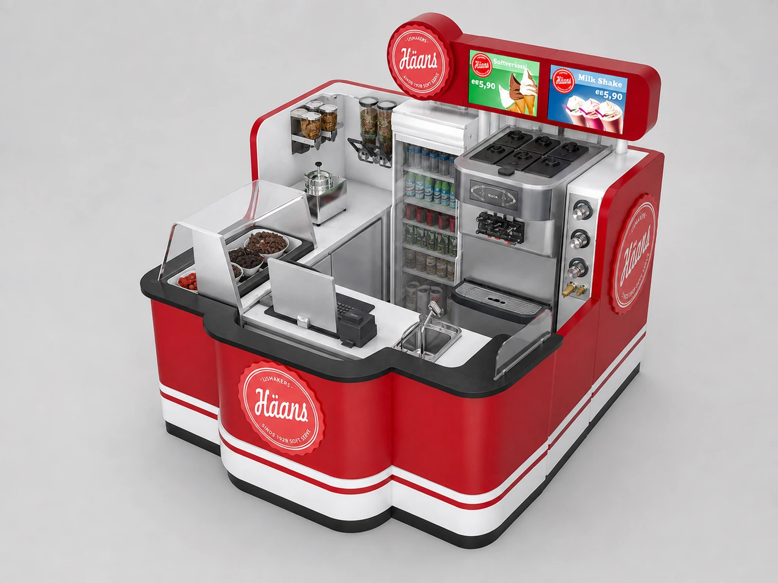 Hot Sell Ice Cream Kiosk & Gelato Display Cabinet Bubble Tea Bar Counter for Supplier — elevated layout view