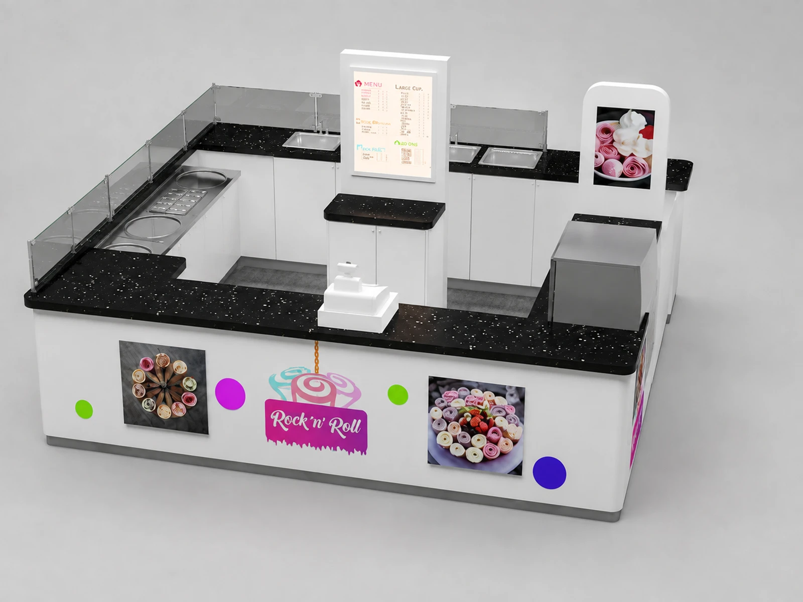 Hot Selling Fried Ice Cream Kiosk & Gelato Display Counter with for Food Bar Counter — alternate counter perspective