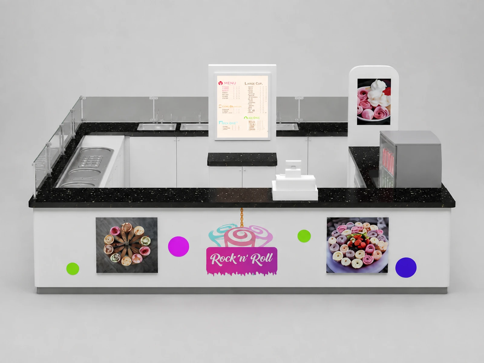 Hot Selling Fried Ice Cream Kiosk & Gelato Display Counter with for Food Bar Counter — additional service-side perspective