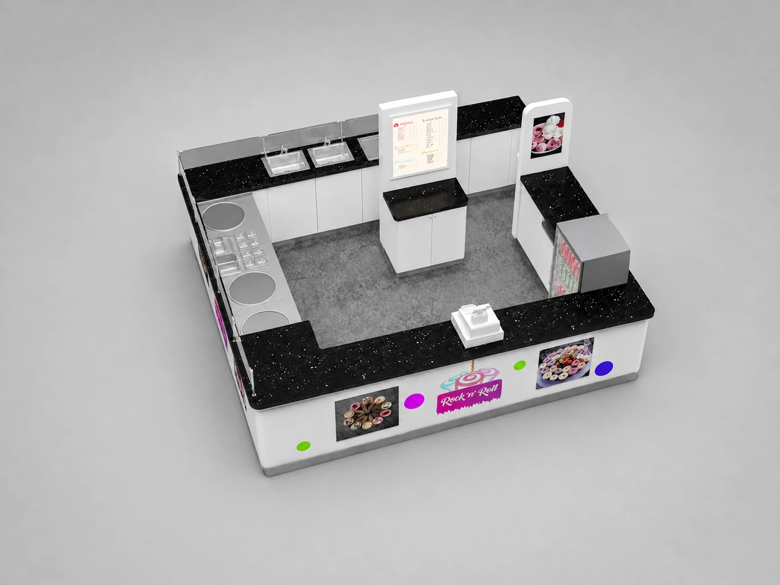 Hot Selling Fried Ice Cream Kiosk & Gelato Display Counter with for Food Bar Counter — elevated layout view