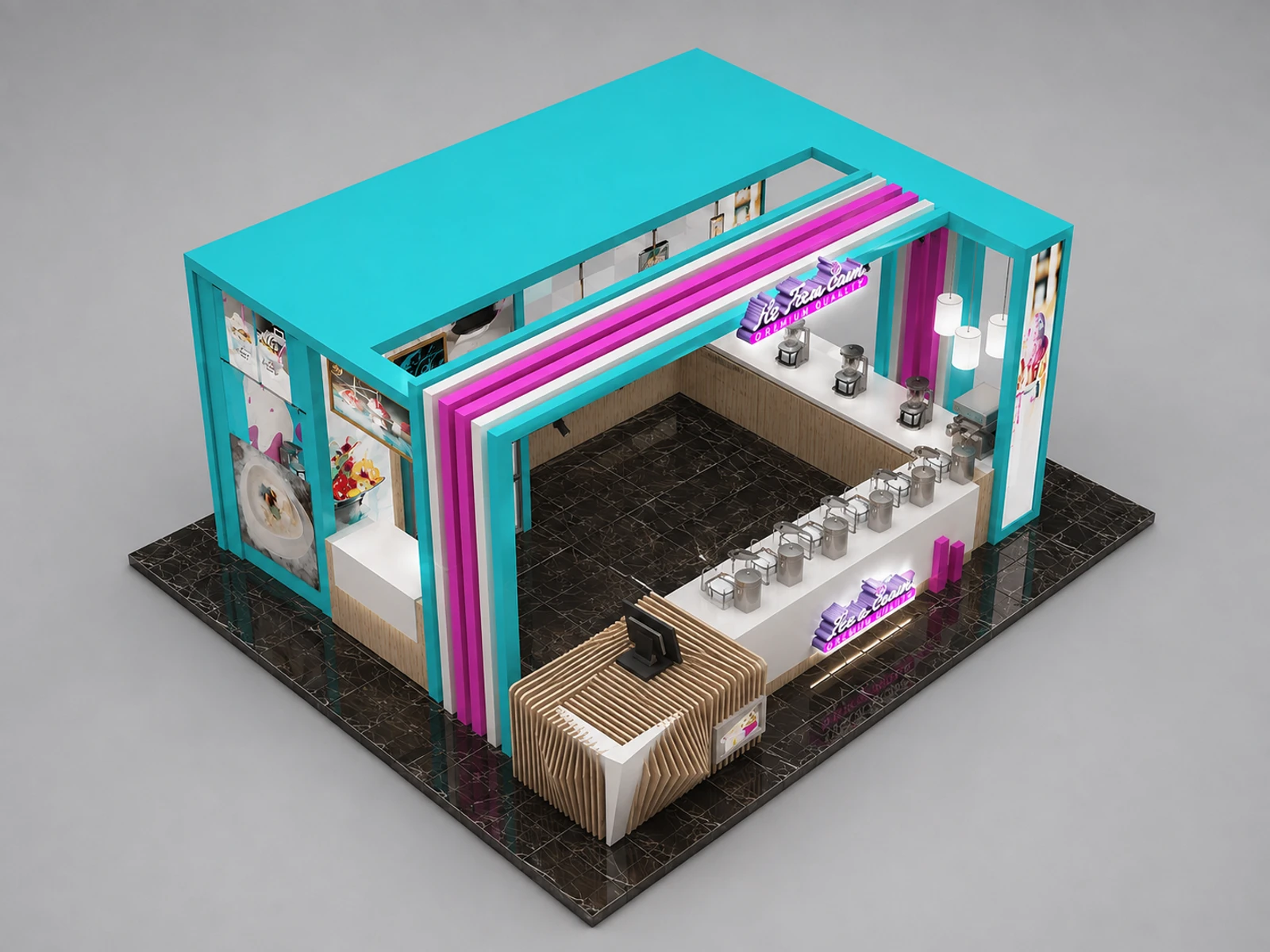 Hot Selling Gelato Kiosk & Ice Cream Display Stand for Sale — elevated layout view