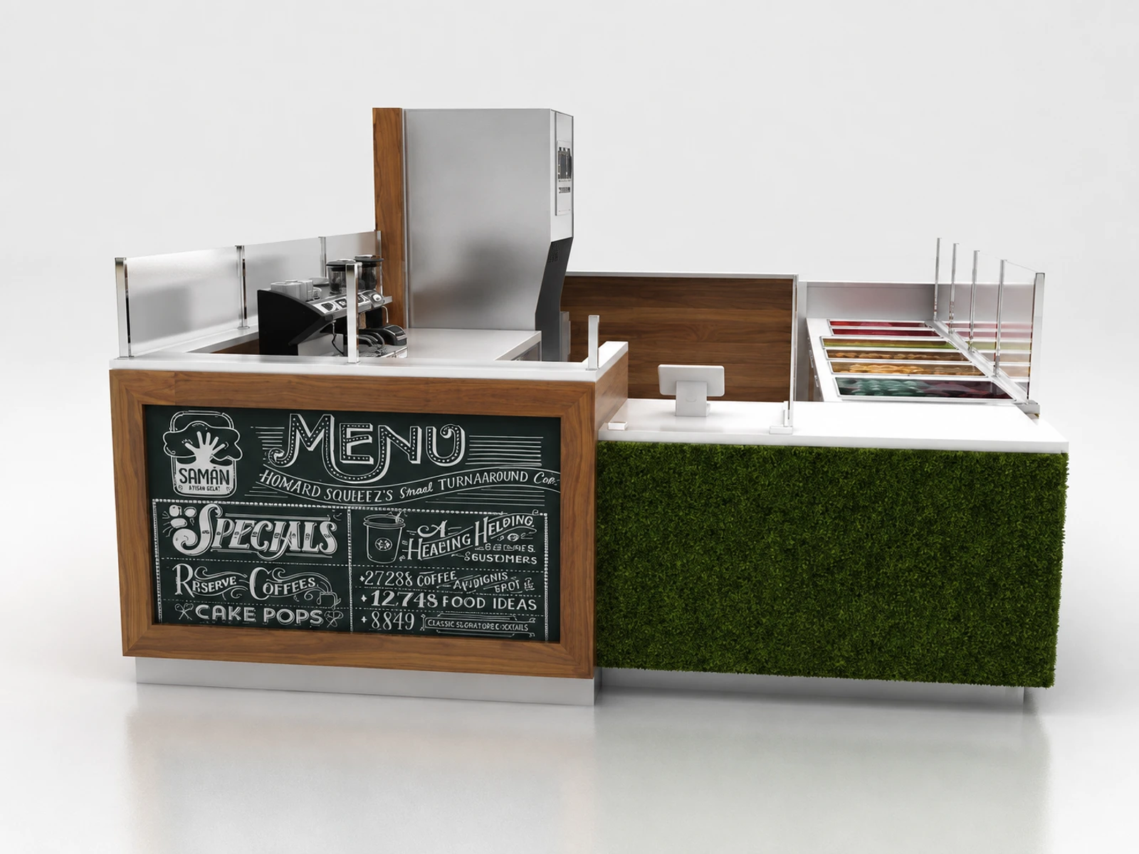 Hot Selling Ice Cream Kiosk & Yogurt Display Counter for Gelato Booth for Sale — overall kiosk design