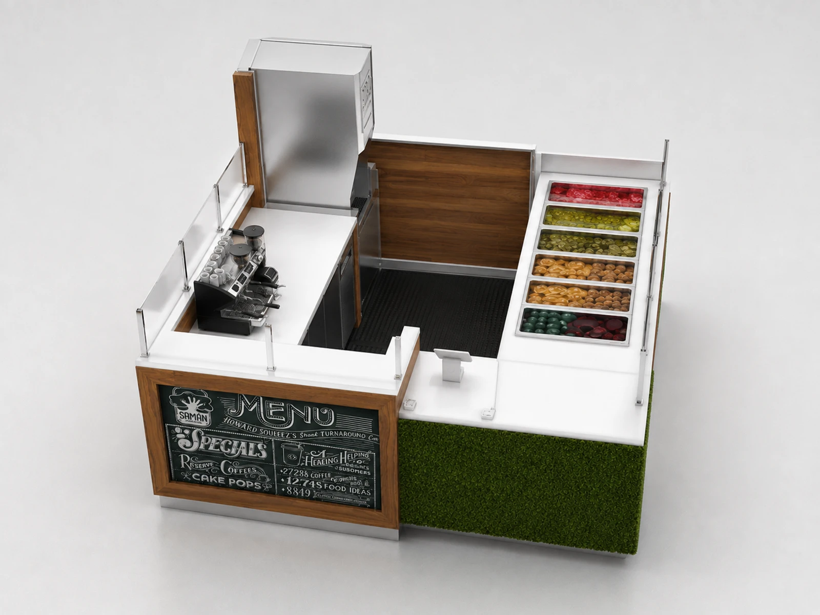 Hot Selling Ice Cream Kiosk & Yogurt Display Counter for Gelato Booth for Sale — elevated layout view