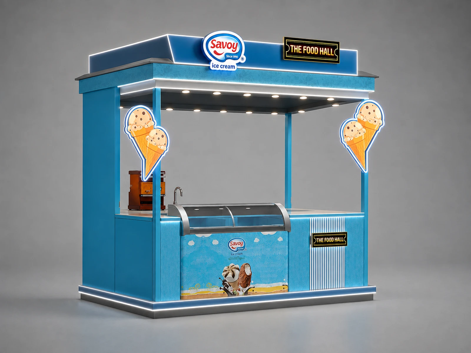 Ice Cream Booth Design Blue Ice Cream Kiosk Mall Inside Ice Cream Snack Bar — overall kiosk design