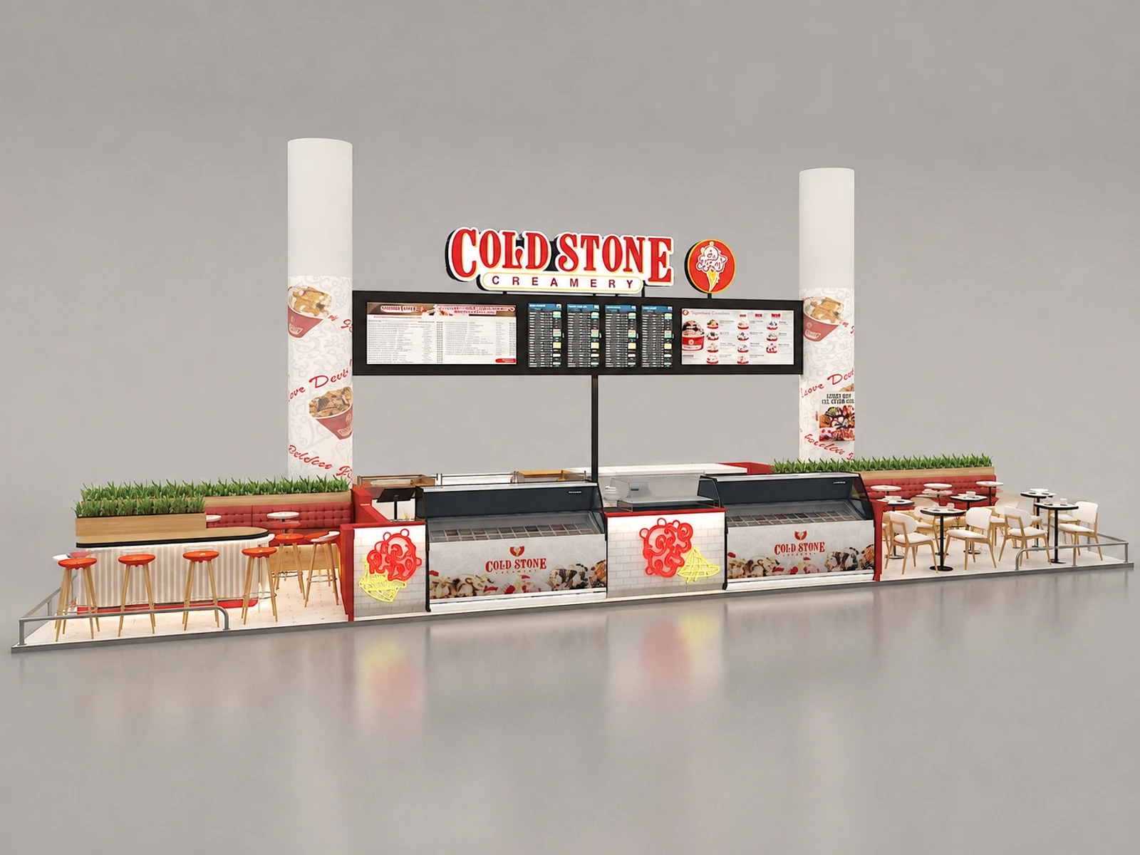 Ice Cream Booth Waffle Ice Cream Kiosk Mall Inside Food Booth With Sitting — overall kiosk design