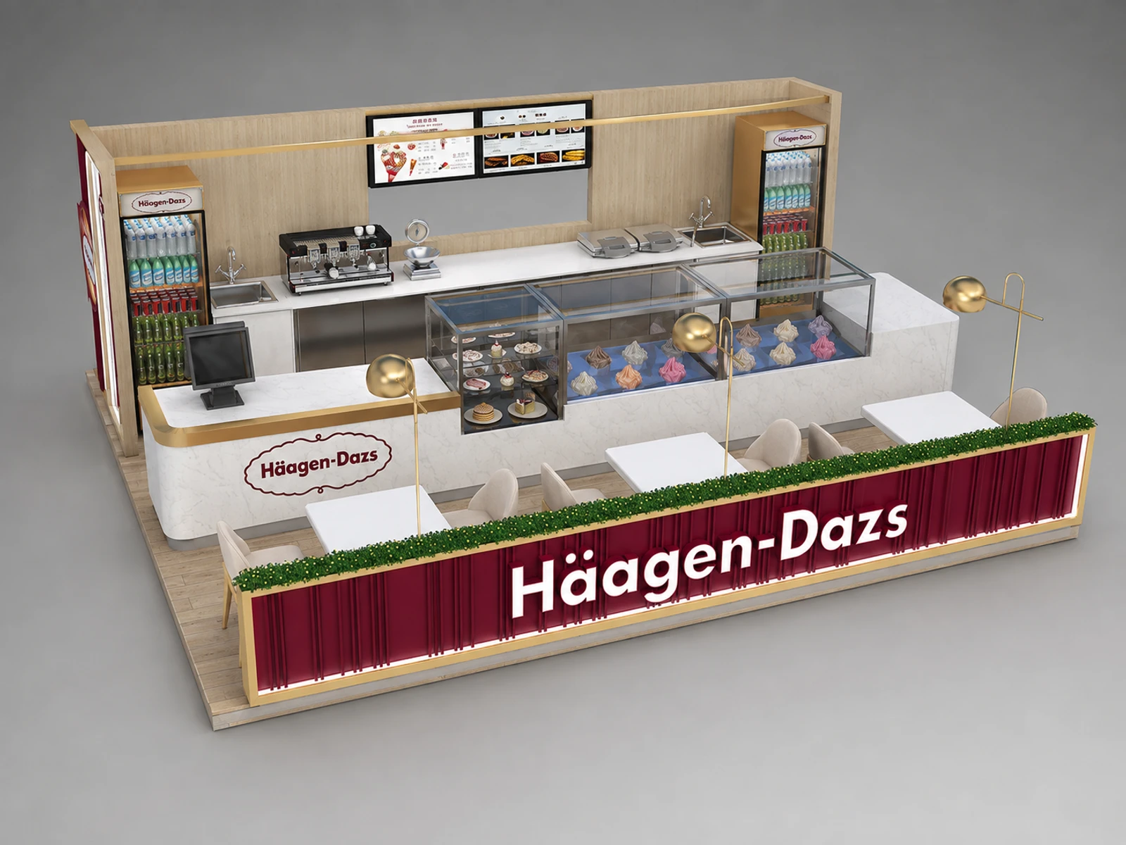 Ice Cream Counter Open Gelato Food Booth Sitting Ice Cream Mall Kiosk — overall kiosk design
