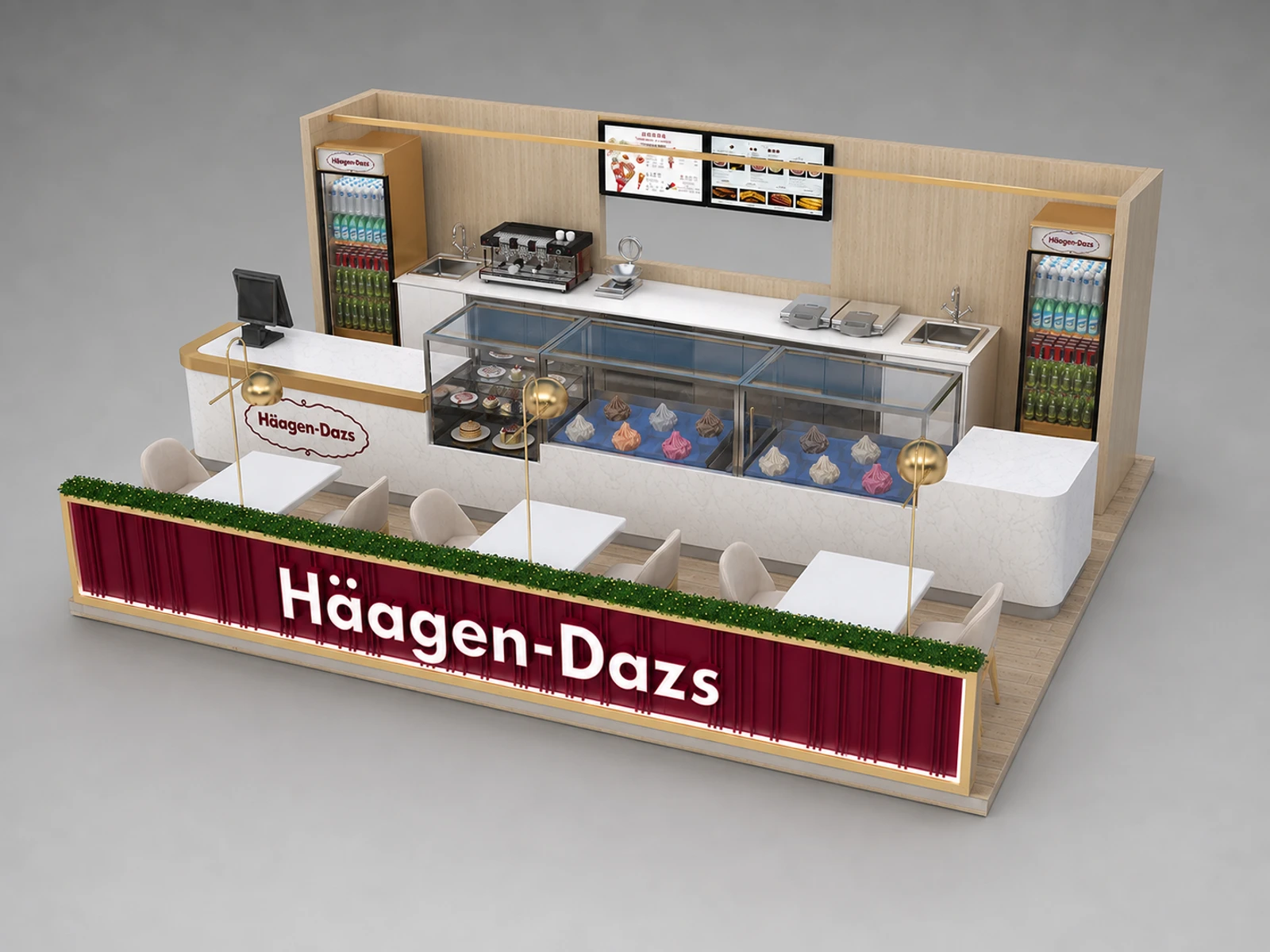 Ice Cream Counter Open Gelato Food Booth Sitting Ice Cream Mall Kiosk — alternate counter perspective
