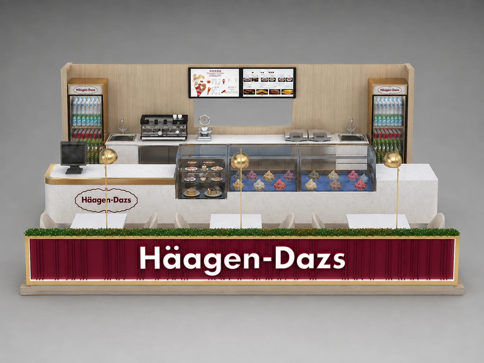 Ice Cream Counter Open Gelato Food Booth Sitting Ice Cream Mall Kiosk — additional service-side perspective
