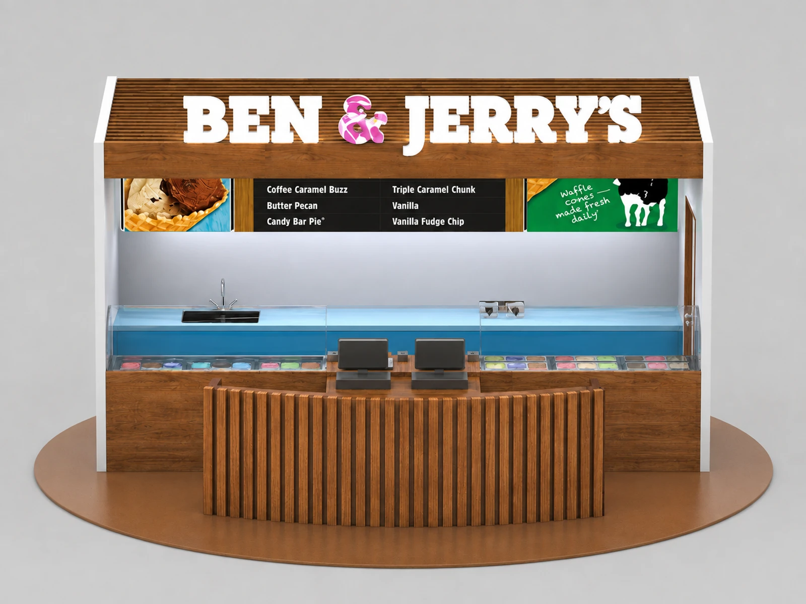 Ice Cream Display Counter Inside House Wooden Ice Cream Kiosk — additional service-side perspective