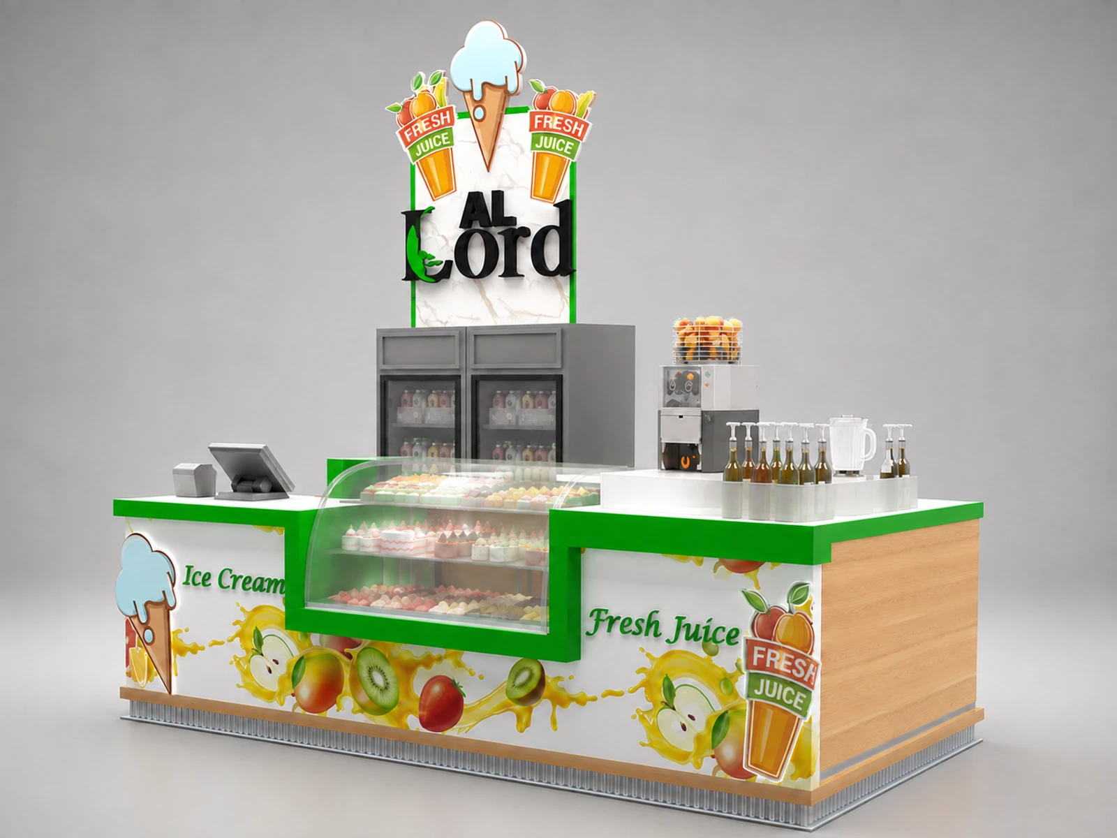 Ice Cream Food Kiosk Custom Retail Food Booth Snack Ice Cream Display Bar For Mall — alternate counter perspective