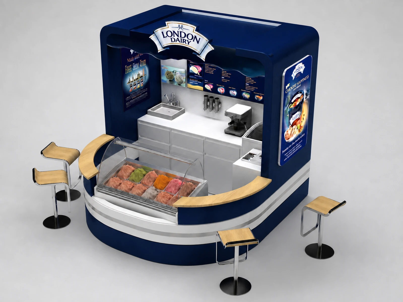 Ice Cream Kiosk Design Mall Retail Ice Cream Counter Booth 3D Design — overall kiosk design