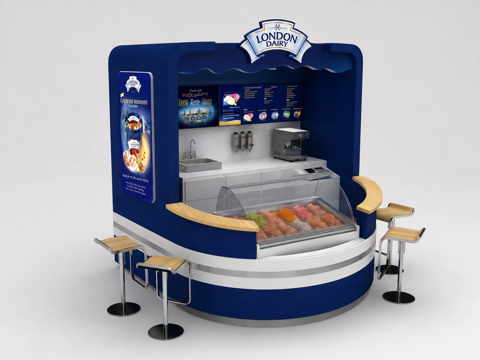 Ice Cream Kiosk Design Mall Retail Ice Cream Counter Booth 3D Design — alternate counter perspective