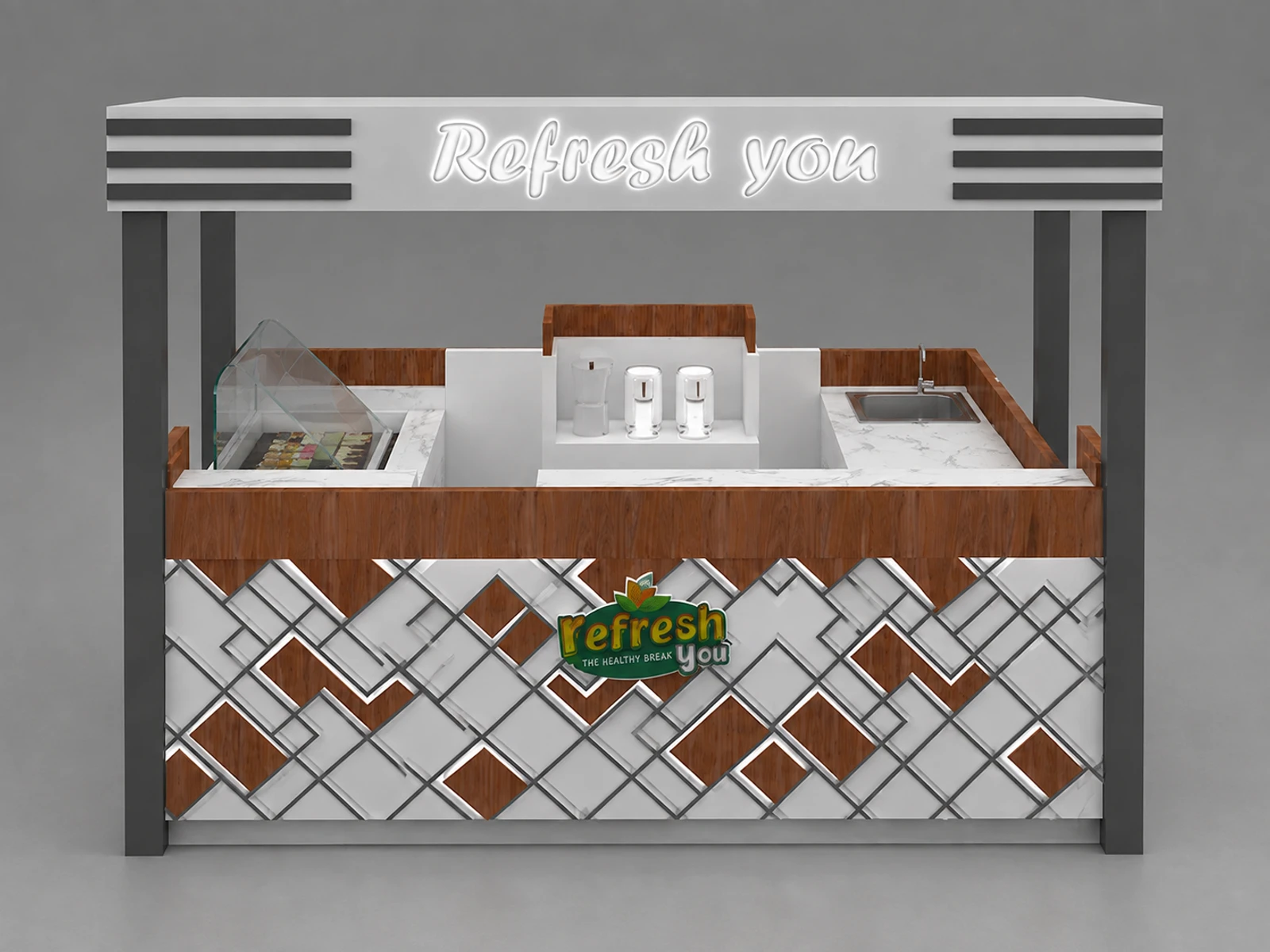 Ice Cream Kiosk Food Booth Frozen Yogurt Kiosk for Sale — additional service-side perspective