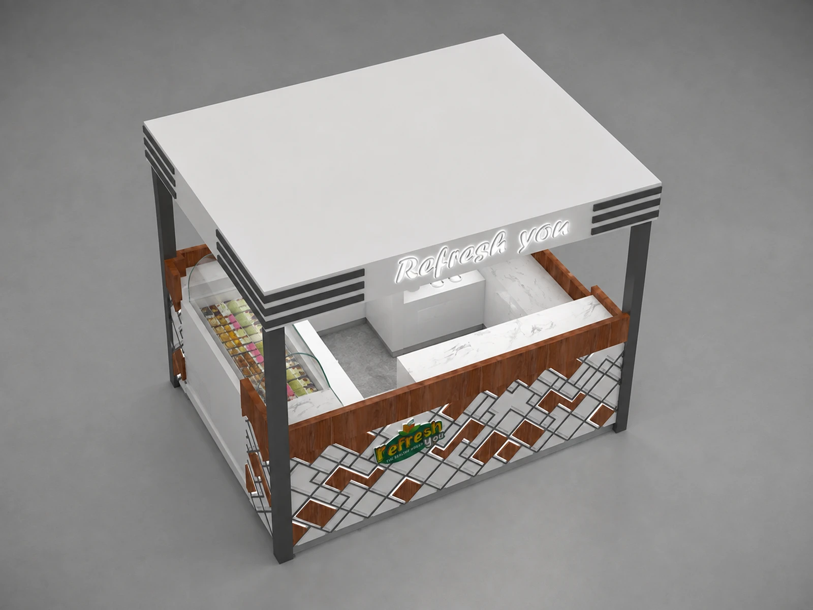 Ice Cream Kiosk Food Booth Frozen Yogurt Kiosk for Sale — elevated layout view