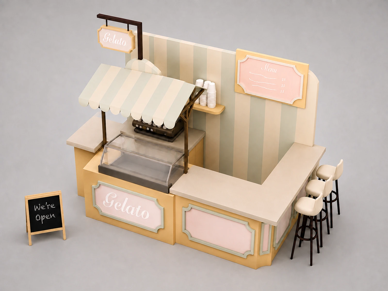 Ice Cream Kiosk Food Kiosk Food Shop Display Counter in Store for Sale — elevated layout view