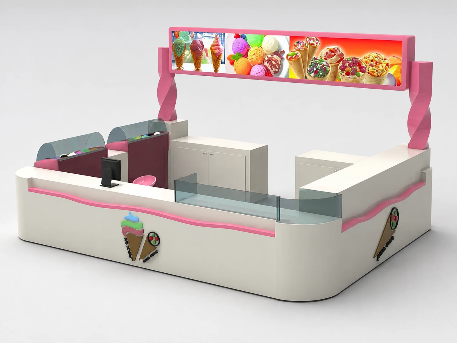 Ice Cream Shop In Mall |Unique Design Gelato Stands &Beverage Bar Counter for Sale — overall kiosk design
