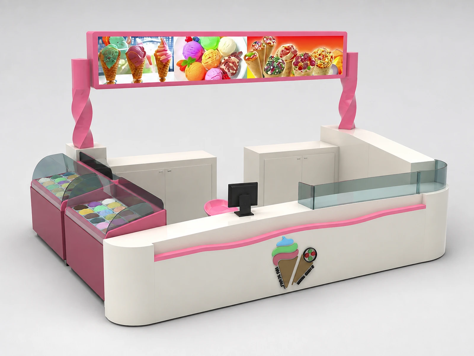 Ice Cream Shop In Mall |Unique Design Gelato Stands &Beverage Bar Counter for Sale — alternate counter perspective