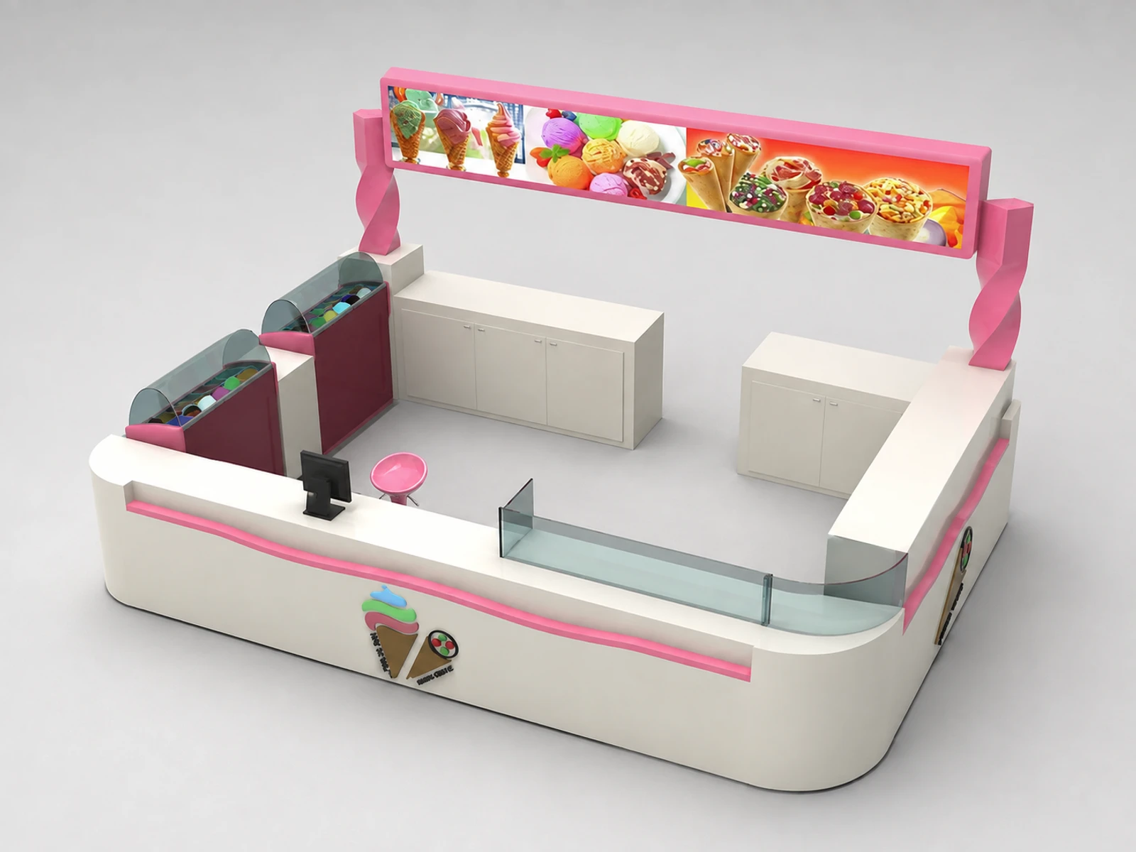 Ice Cream Shop In Mall |Unique Design Gelato Stands &Beverage Bar Counter for Sale — elevated layout view
