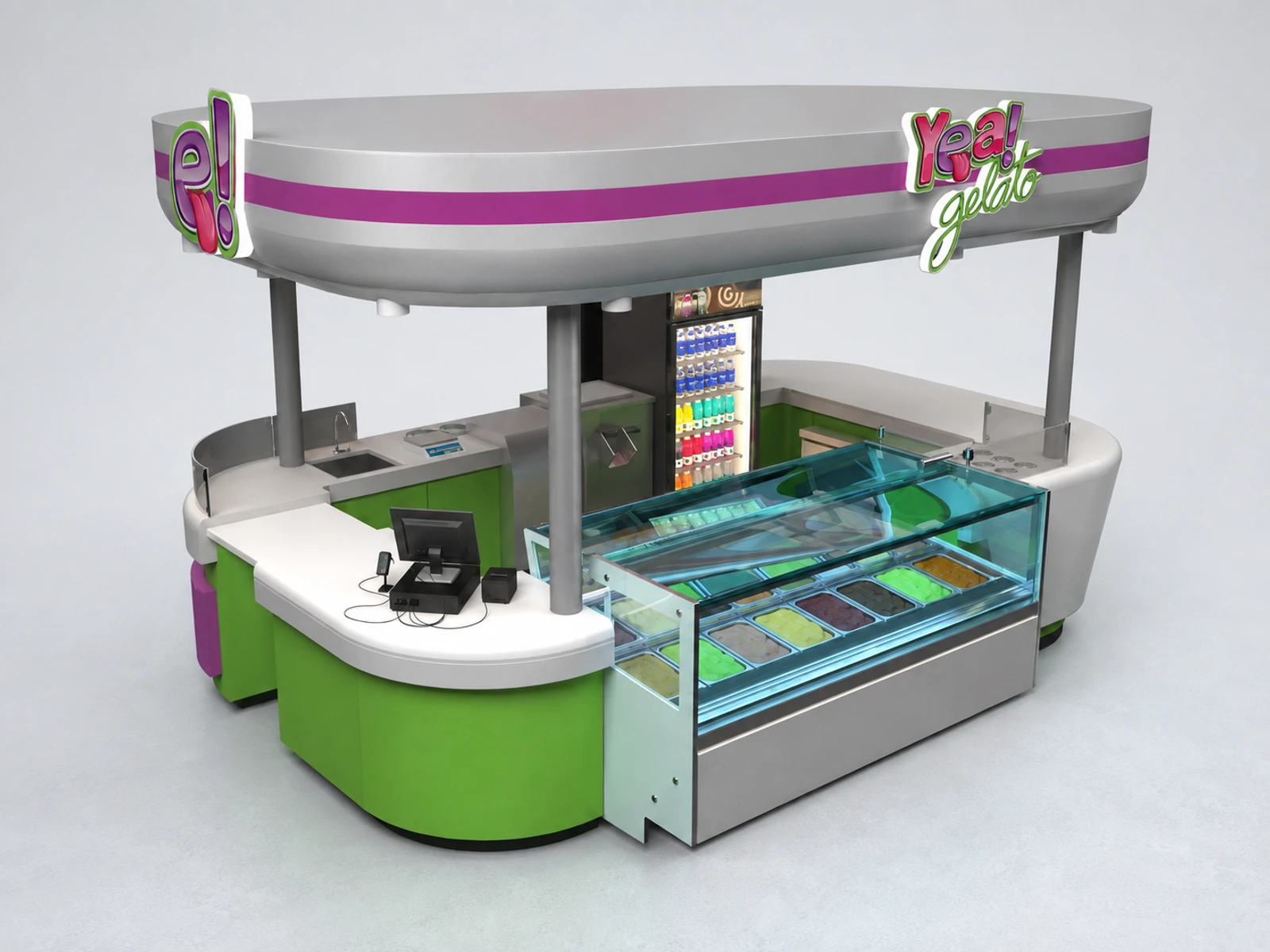 Ice Cream Kiosk & Frozen Yogurt Display Counter in Retail Store with Professional Design — overall kiosk design