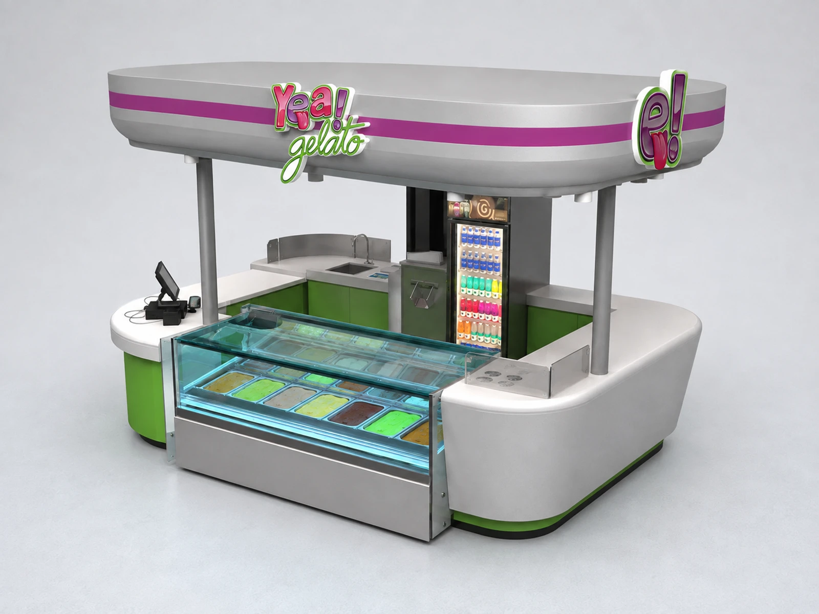 Ice Cream Kiosk & Frozen Yogurt Display Counter in Retail Store with Professional Design — alternate counter perspective