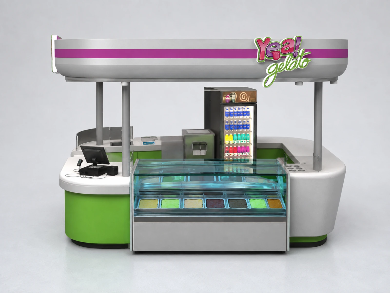 Ice Cream Kiosk & Frozen Yogurt Display Counter in Retail Store with Professional Design — additional service-side perspective